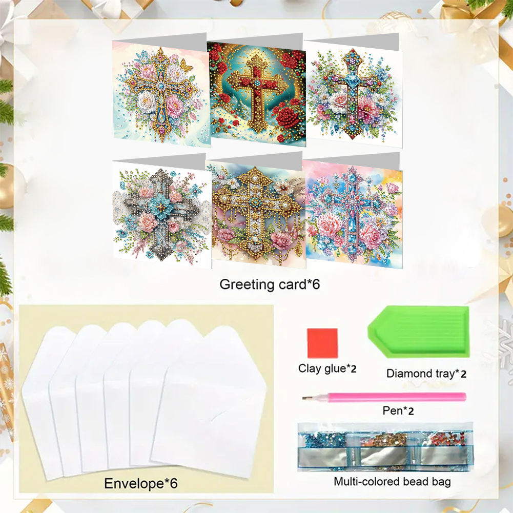 6Pcs DIY Diamond Painting Greeting Card - Cross