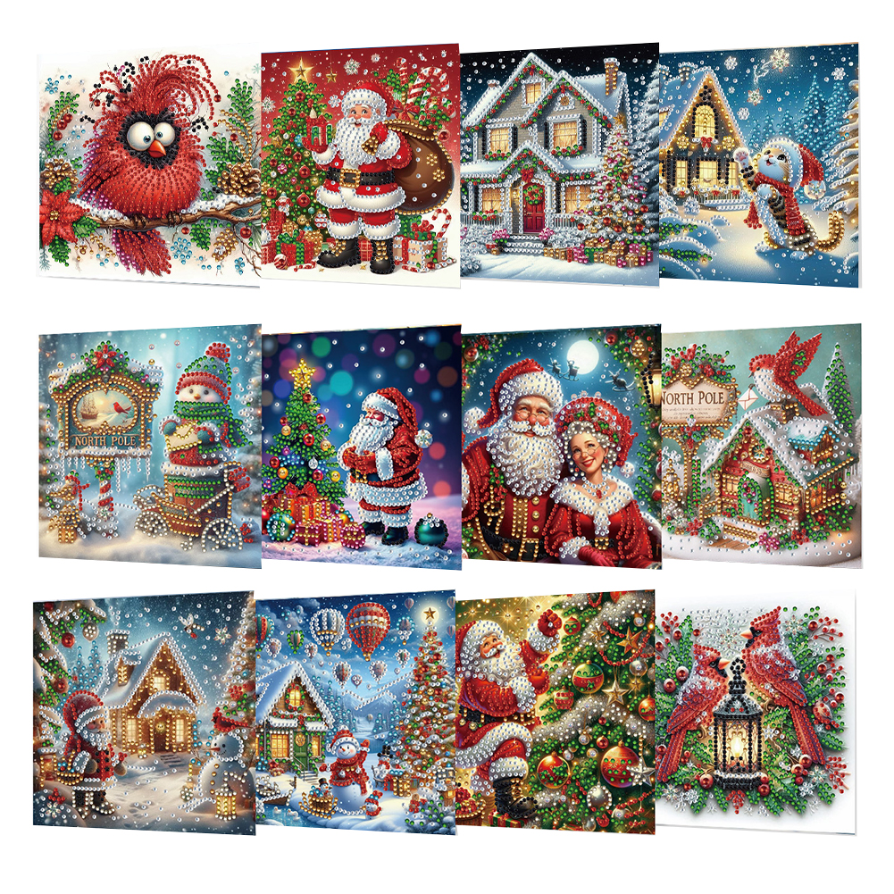 12Pcs DIY Diamond Painting Single-sided Greeting Card - Xmass