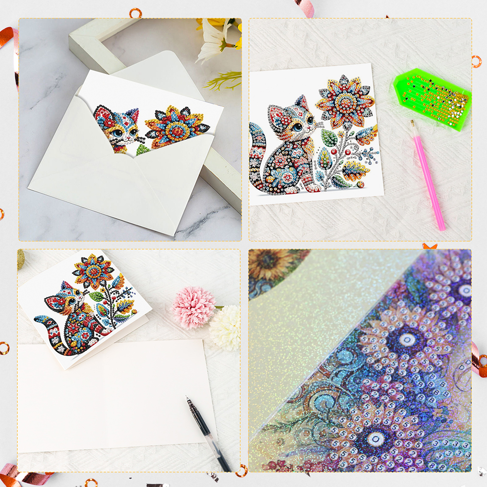 6Pcs DIY Diamond Painting Greeting Card - Mandala Kitten