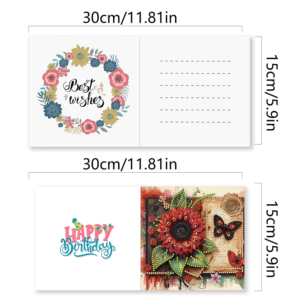 6Pcs DIY Diamond Painting Birthday Greeting Card - Happy Birthday