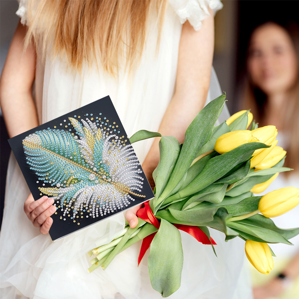 6Pcs DIY Diamond Painting Greeting Card - Feather