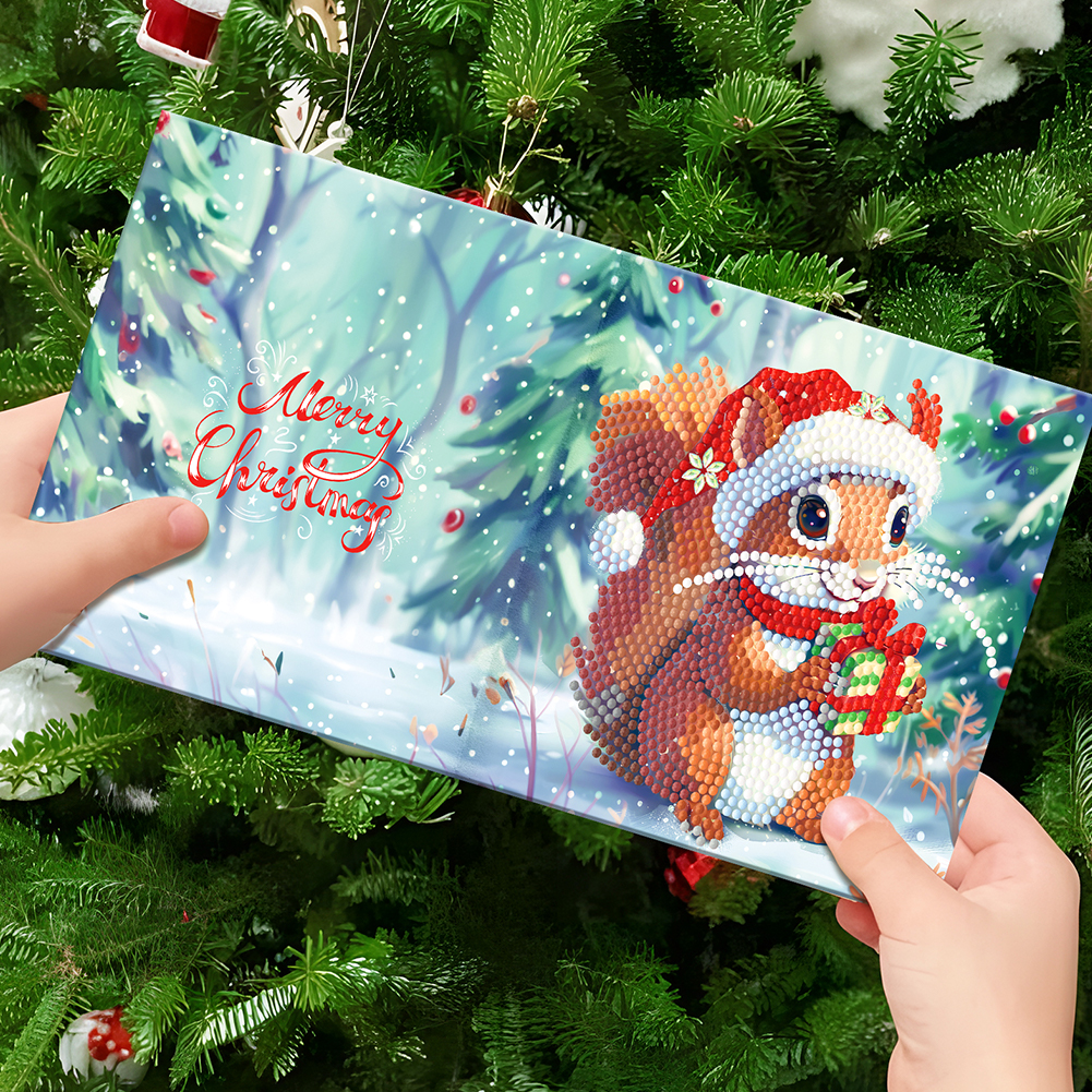 12Pcs DIY Diamond Painting Greeting Card -  Christmas Squirrel