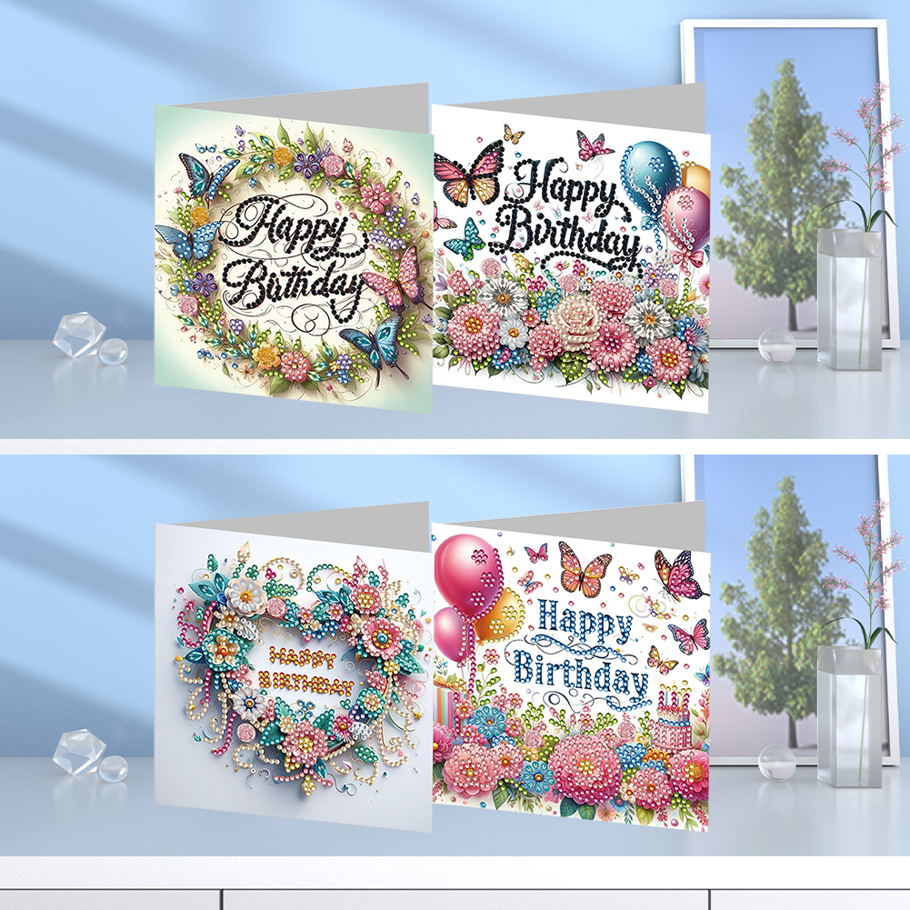 4Pcs DIY Diamond Painting Birthday Greeting Card - Birthday