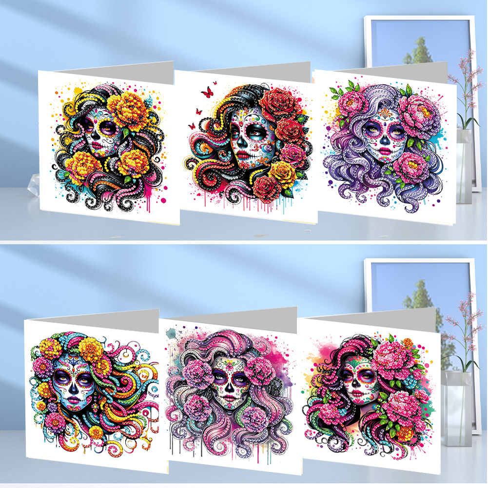 6Pcs DIY Diamond Painting Greeting Card - Skull Family