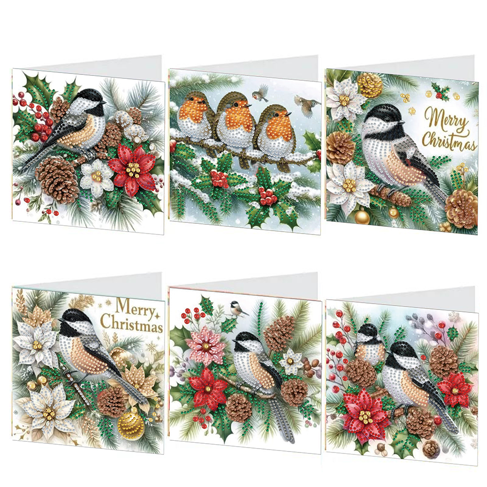 6Pcs DIY Diamond Painting Greeting Card - Xmas Bird