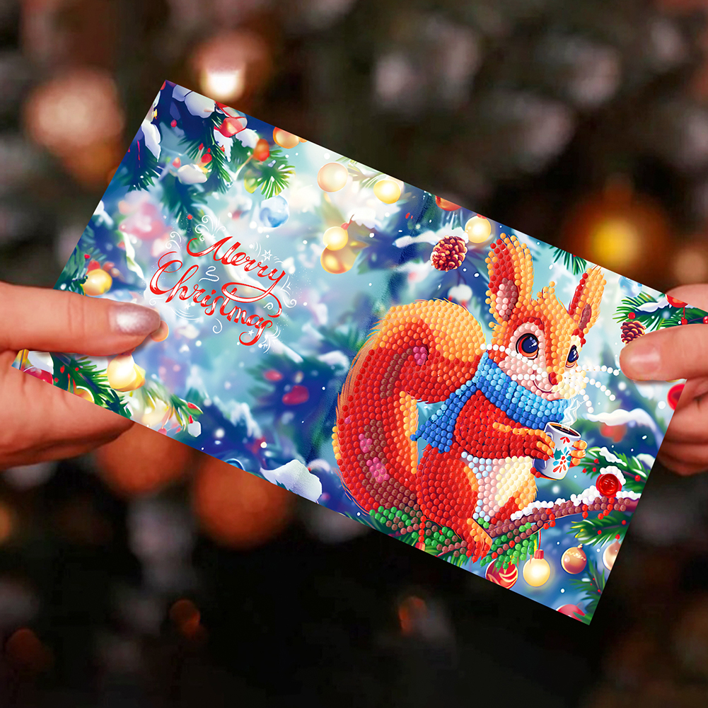 12Pcs DIY Diamond Painting Greeting Card -  Christmas Squirrel