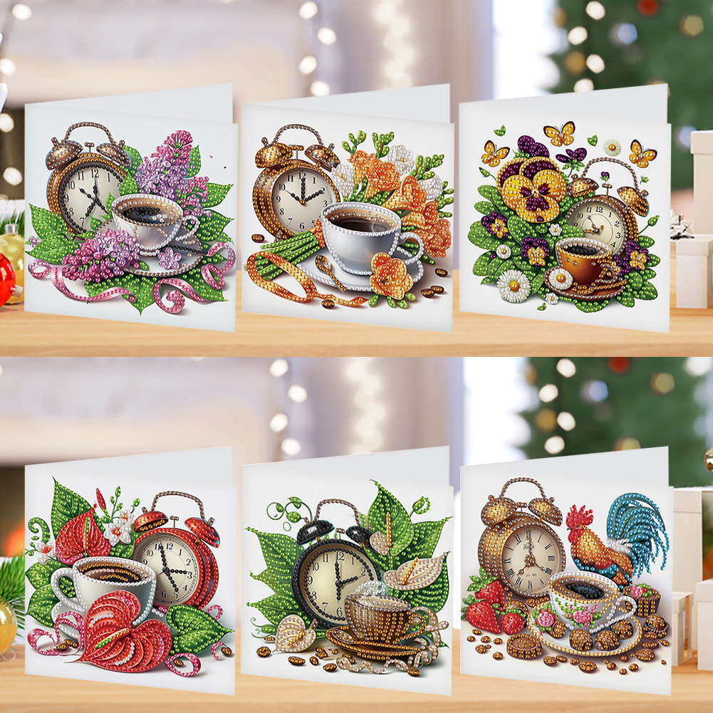 6Pcs DIY Diamond Painting Birthday Greeting Card - Coffee Afternoon Tea