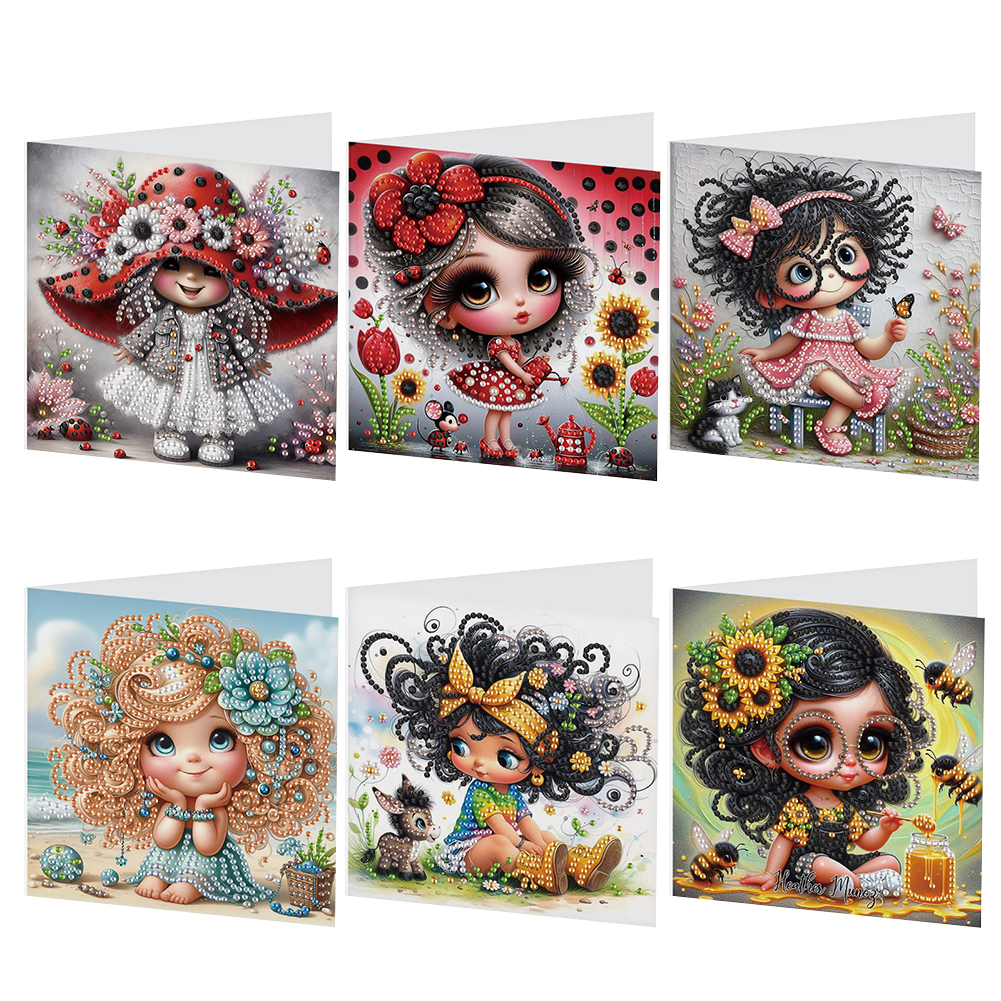 6Pcs DIY Diamond Painting Greeting Card - Girl