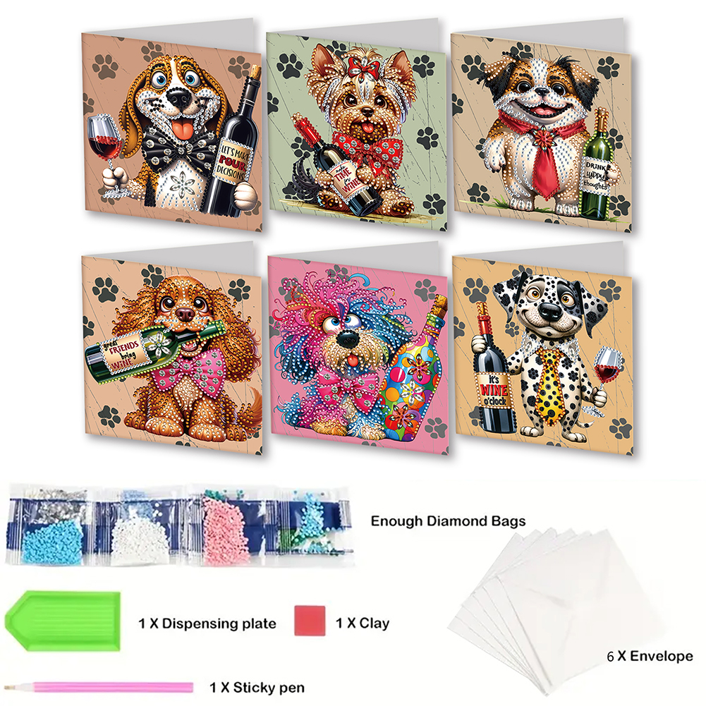 6Pcs DIY Diamond Painting Greeting Card - Puppy