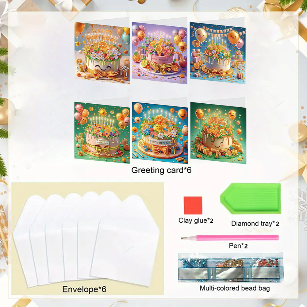 6Pcs DIY Diamond Painting Greeting Card - Birthday