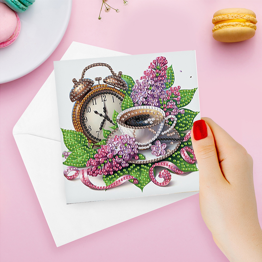 6Pcs DIY Diamond Painting Birthday Greeting Card - Coffee Afternoon Tea