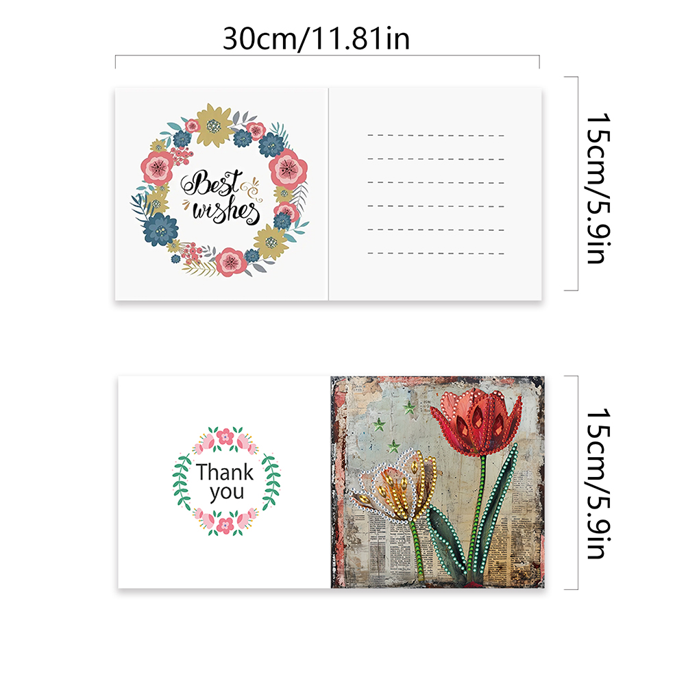 6pcs DIY Diamond Painting Greeting Card - Retro Tulip