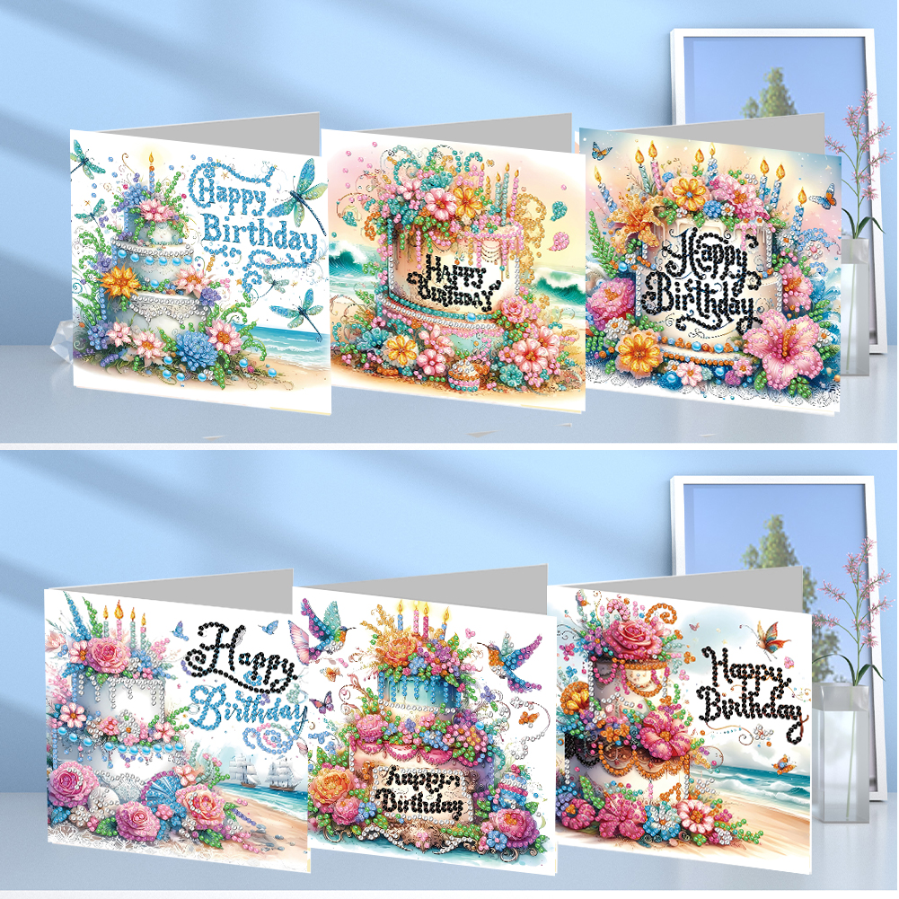 6Pcs DIY Diamond Painting Greeting Card - Birthday