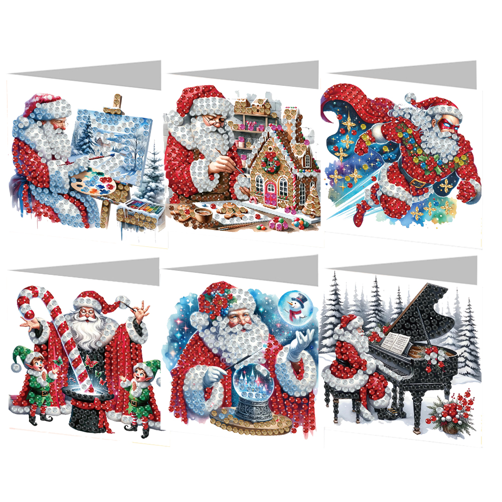 (Limited Stock)6Pcs DIY Diamond Painting Greeting Card - Santa Claus