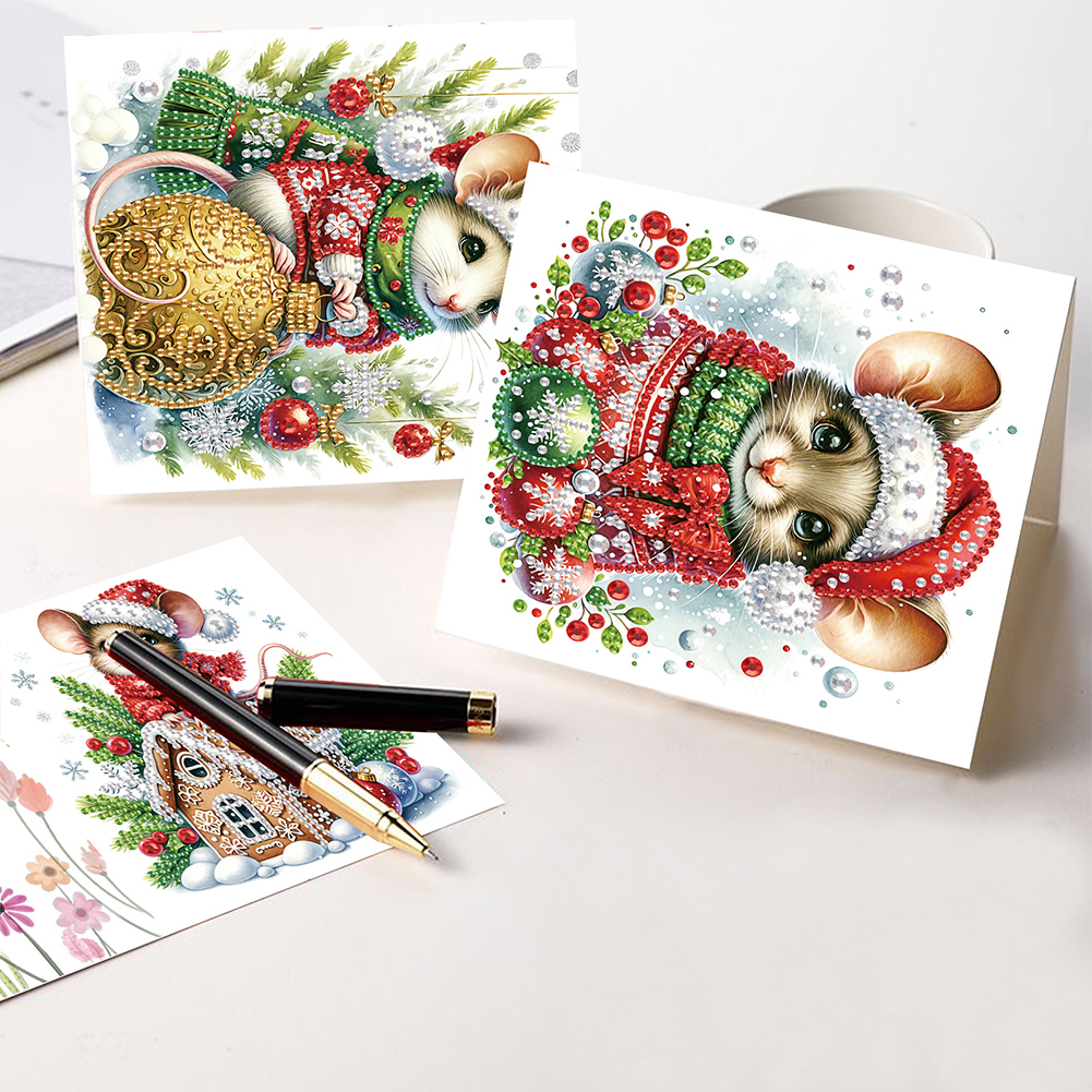 6Pcs DIY Diamond Painting Greeting Card - Xmas Mouse Yak