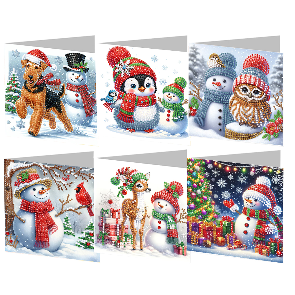 (Limited Stock)6Pcs DIY Diamond Painting Greeting Card - Snowman