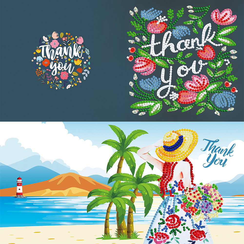 Everydayedeals 12pcs DIY Diamond Painting Birthday Greeting Cards Birthday Thanks Embroidery Postcard