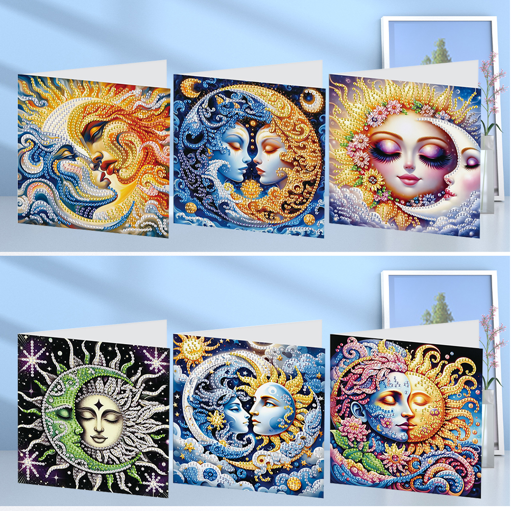 6Pcs DIY Diamond Painting Greeting Card - Sun Moon