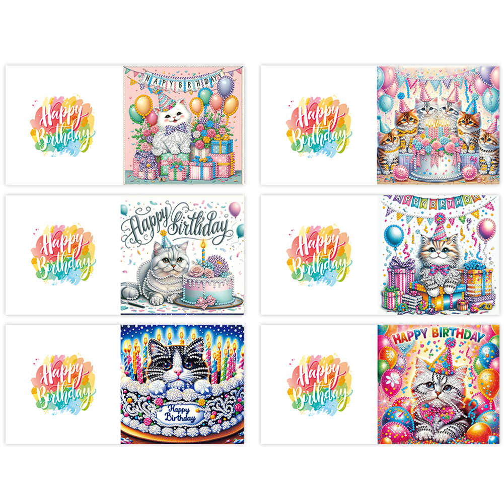 6Pcs DIY Diamond Painting Greeting Card - Birthday