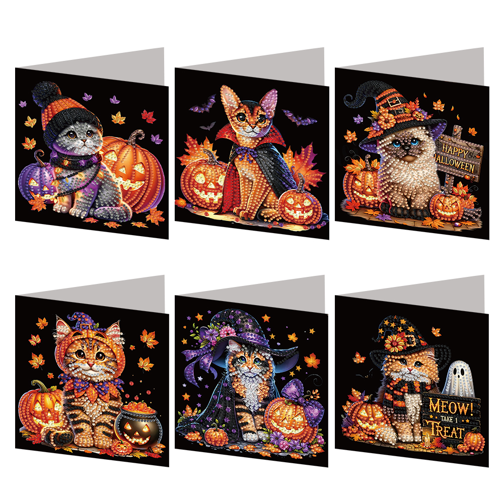 6Pcs DIY Diamond Painting Greeting Card - Halloween Designs