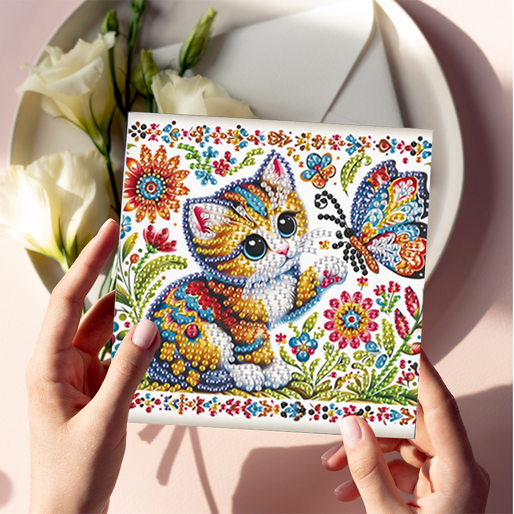 6Pcs DIY Diamond Painting Greeting Card - Mandala Kitten