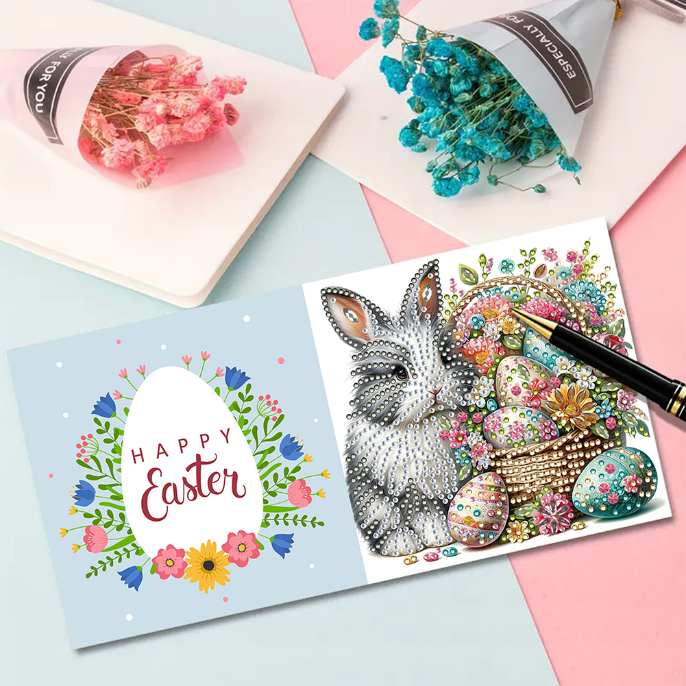 6Pcs DIY Diamond Painting Greeting Card - Easter Bunny Flower Basket