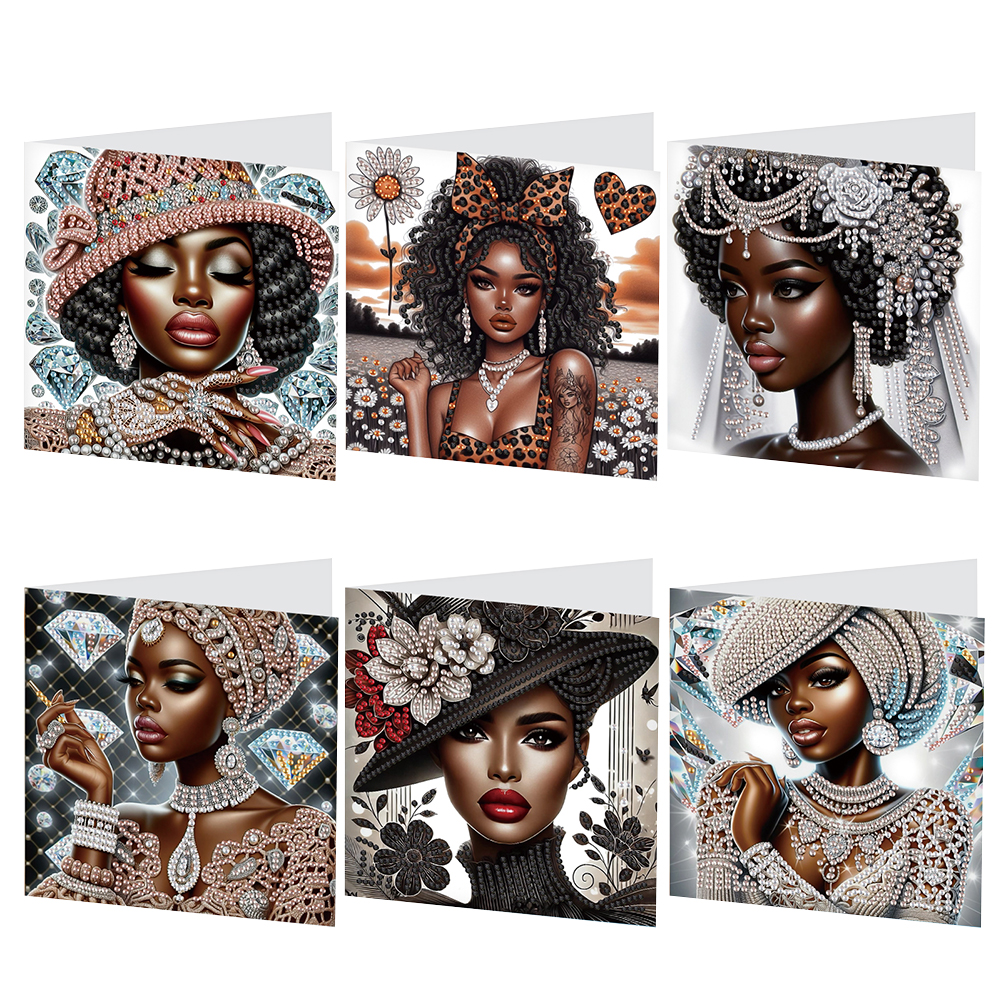 6Pcs DIY Diamond Painting Birthday Greeting Card - Black Woman for Adults