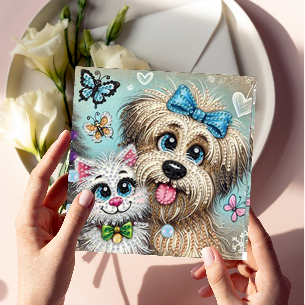 6Pcs DIY Diamond Painting Greeting Card - Cat Dog