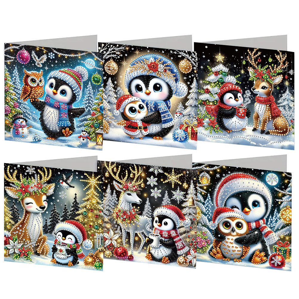 6Pcs DIY Diamond Painting Greeting Card - Christmas Penguin