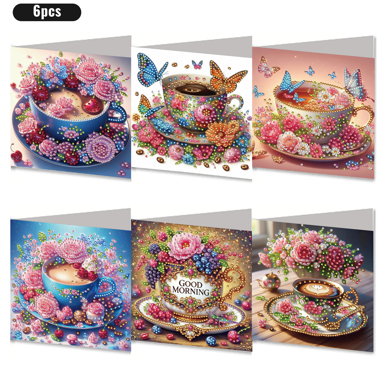 6Pcs DIY Diamond Painting Greeting Card - Coffee