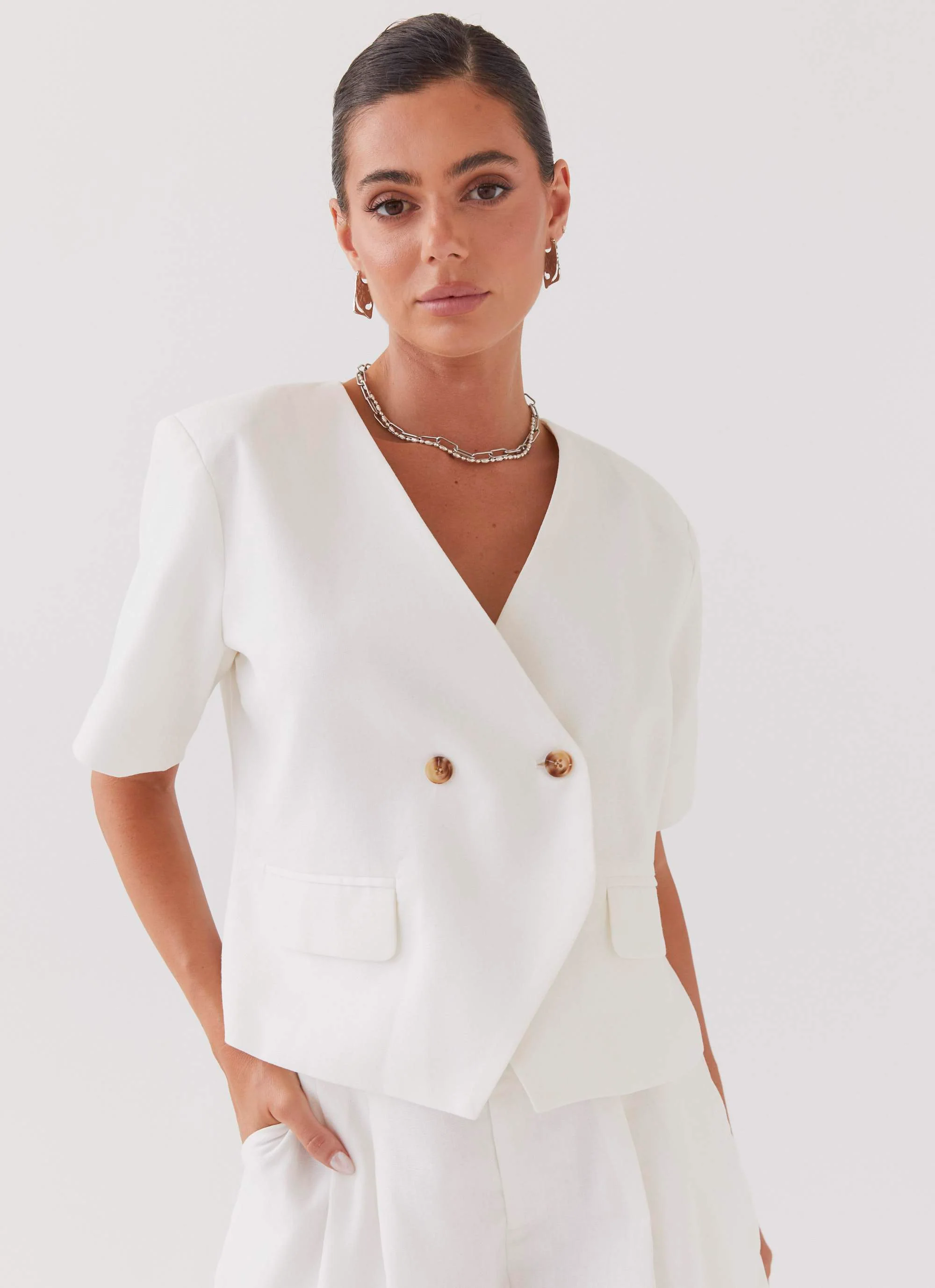 Hacienda Linen Short Sleeve Blazer - White