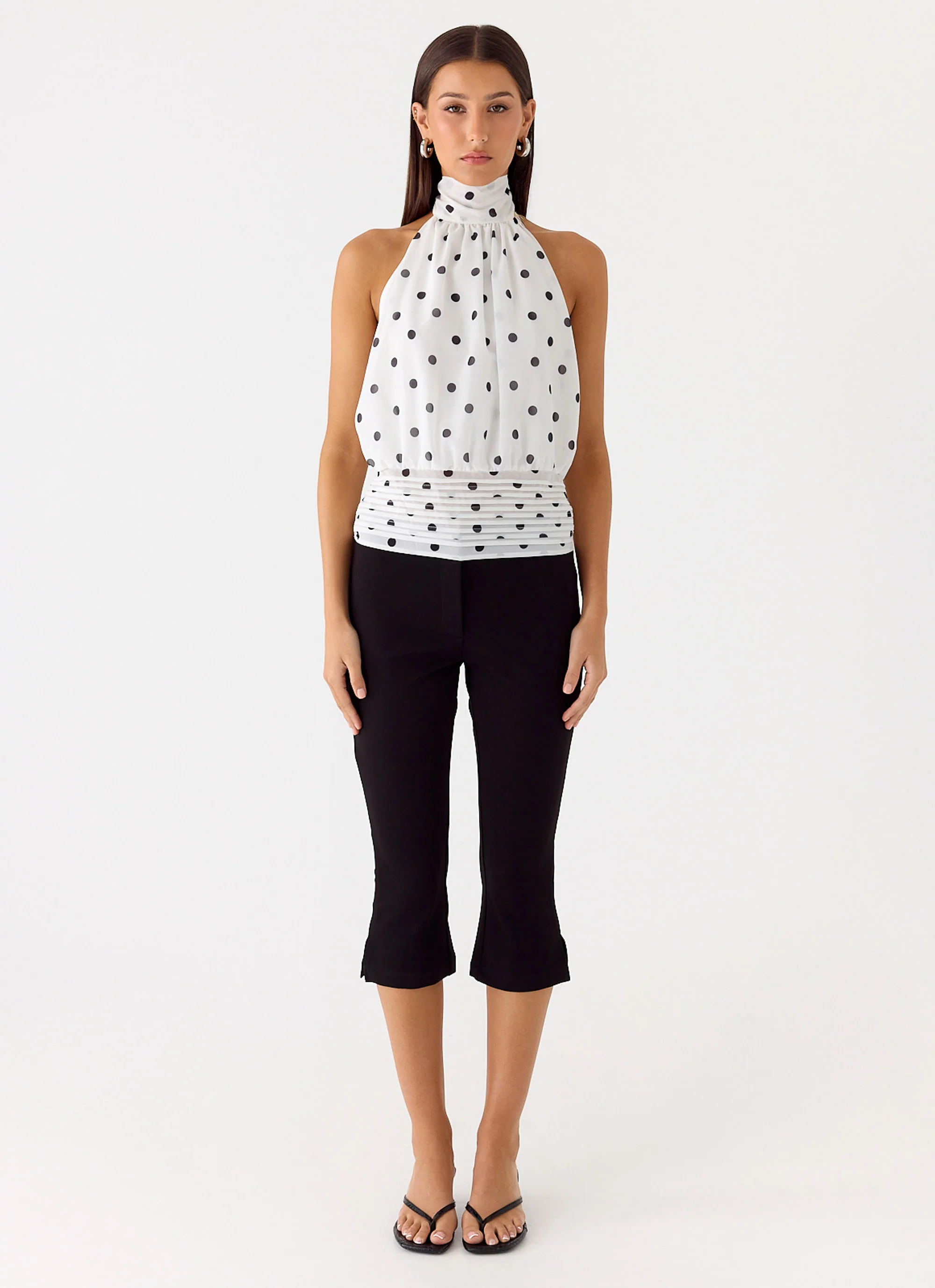 Willow Chiffon Top - White Polkadot