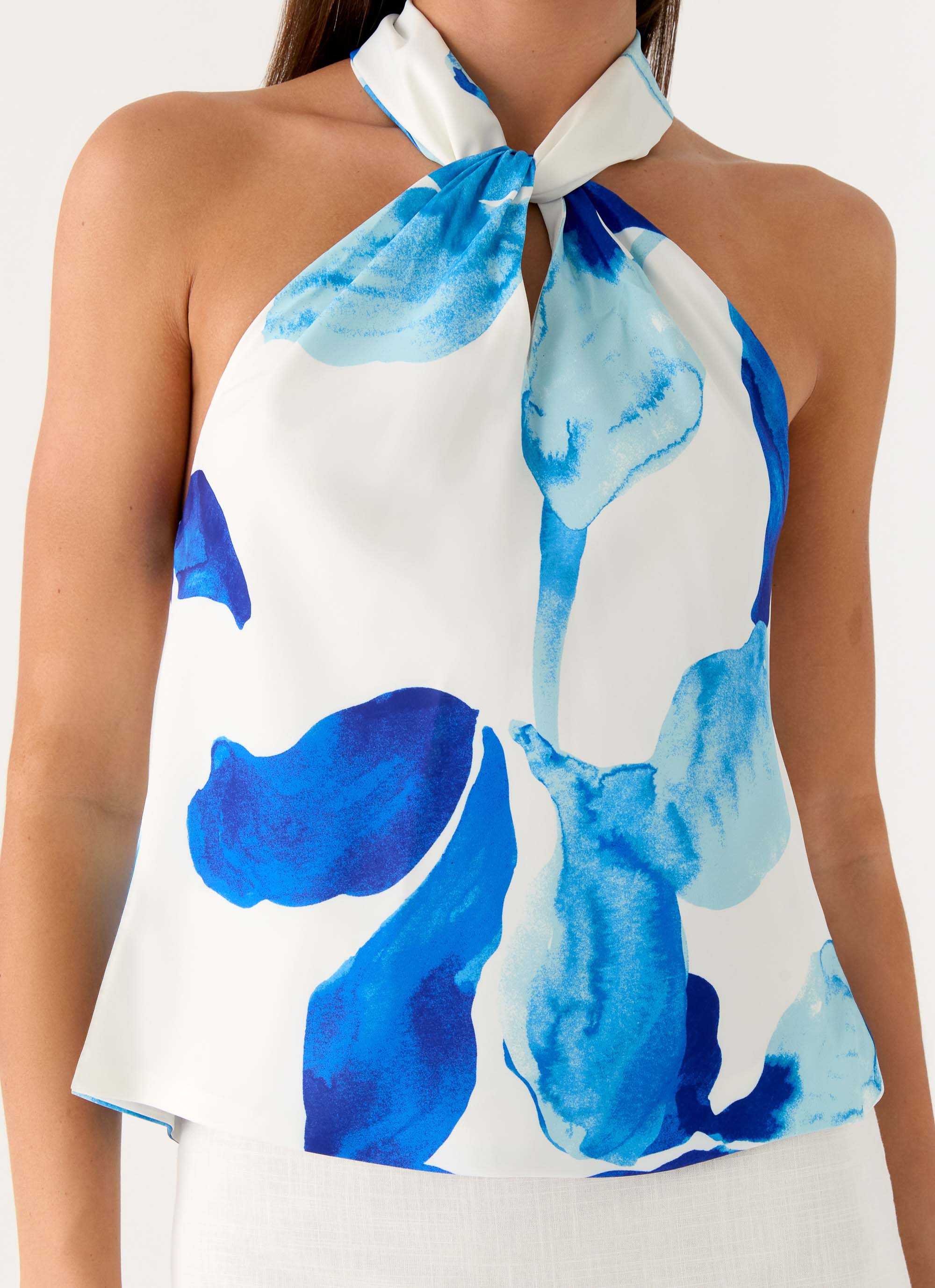 Maddox Scarf Top - Cerulean Bloom