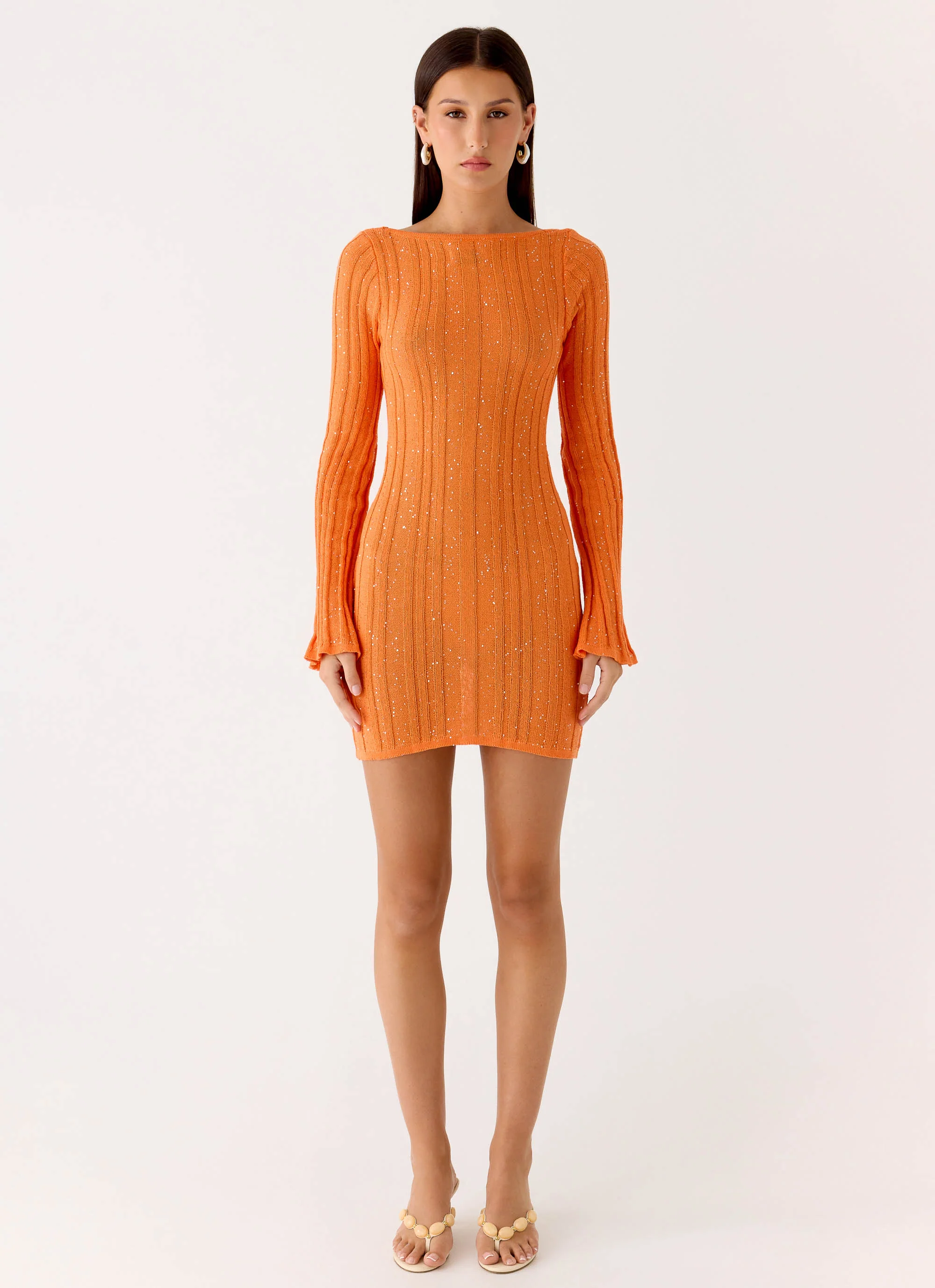 Estrella Long Sleeve Knit Mini Dress - Orange