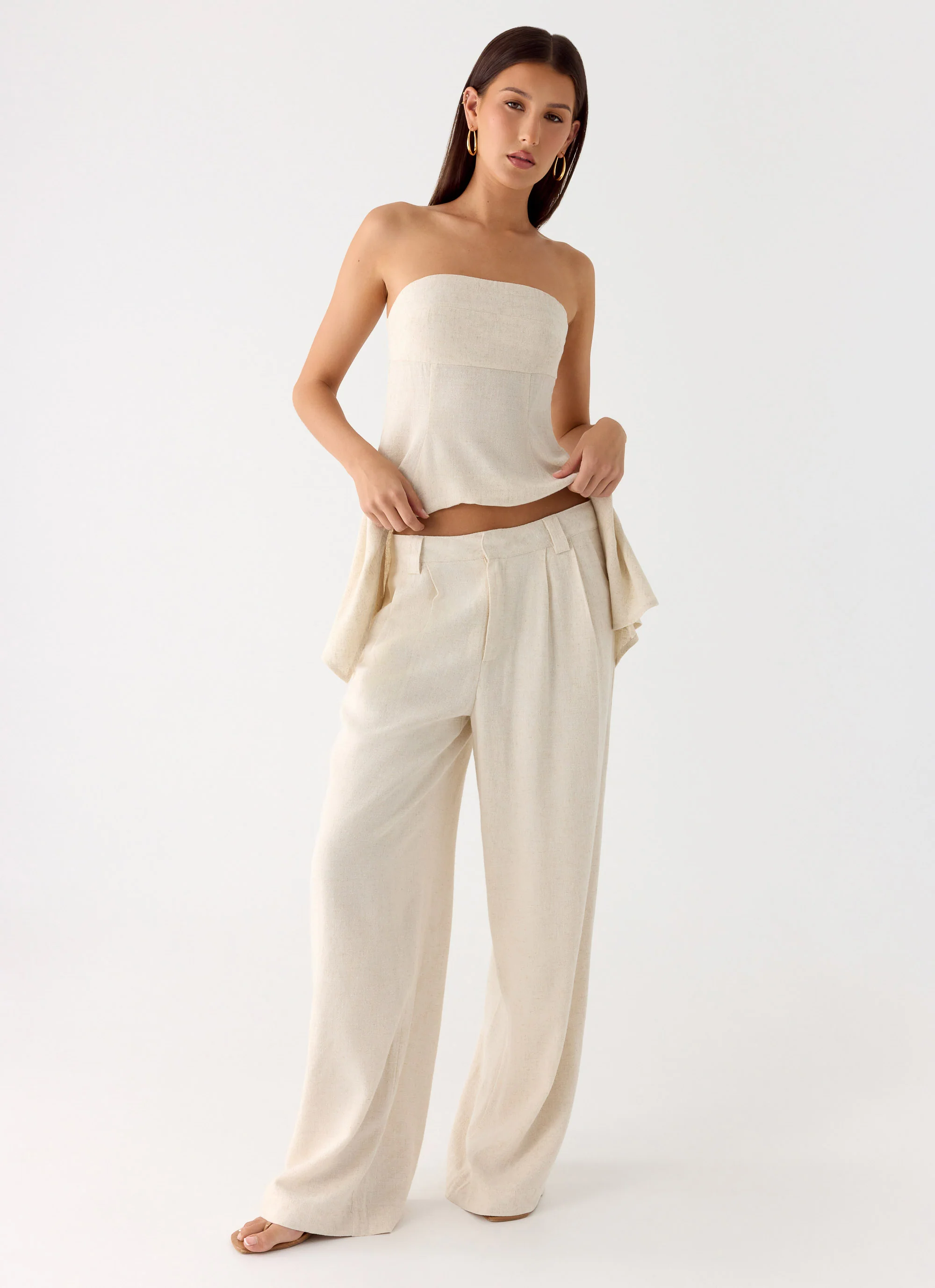 Delong Low Rise Linen Pants - Oatmeal