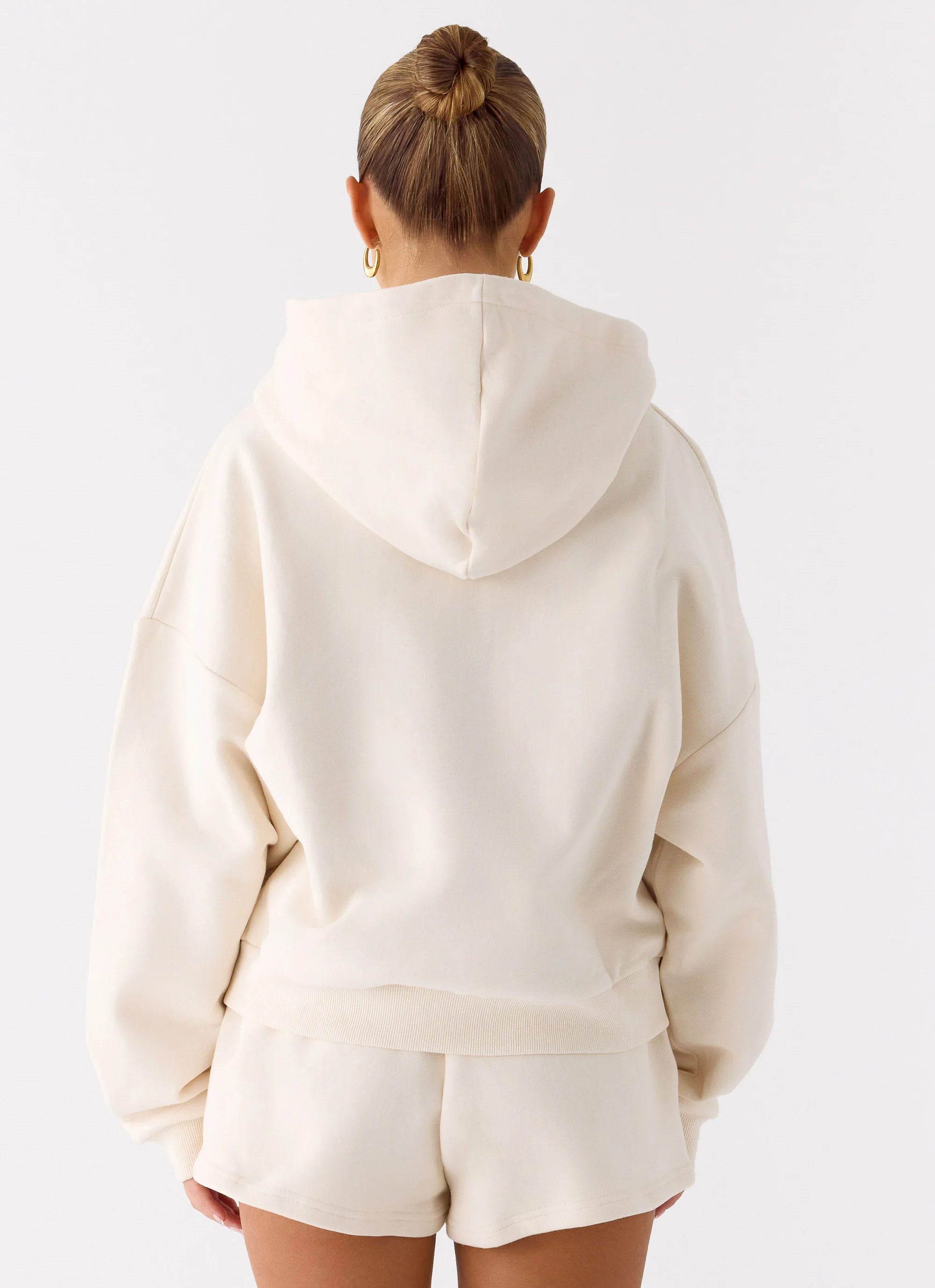 Signature Double Zip Up Hoodie - Cream