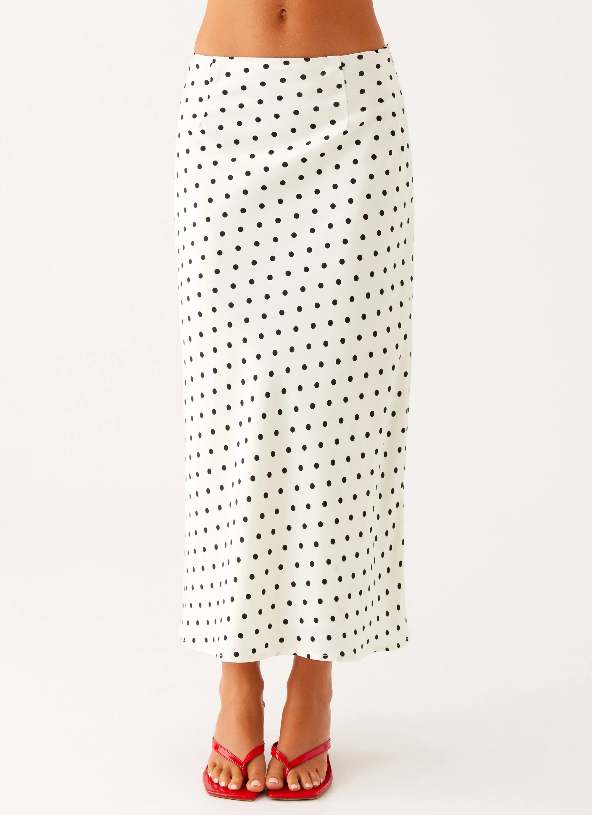 Breanne Midi Skirt - White Polka Dot