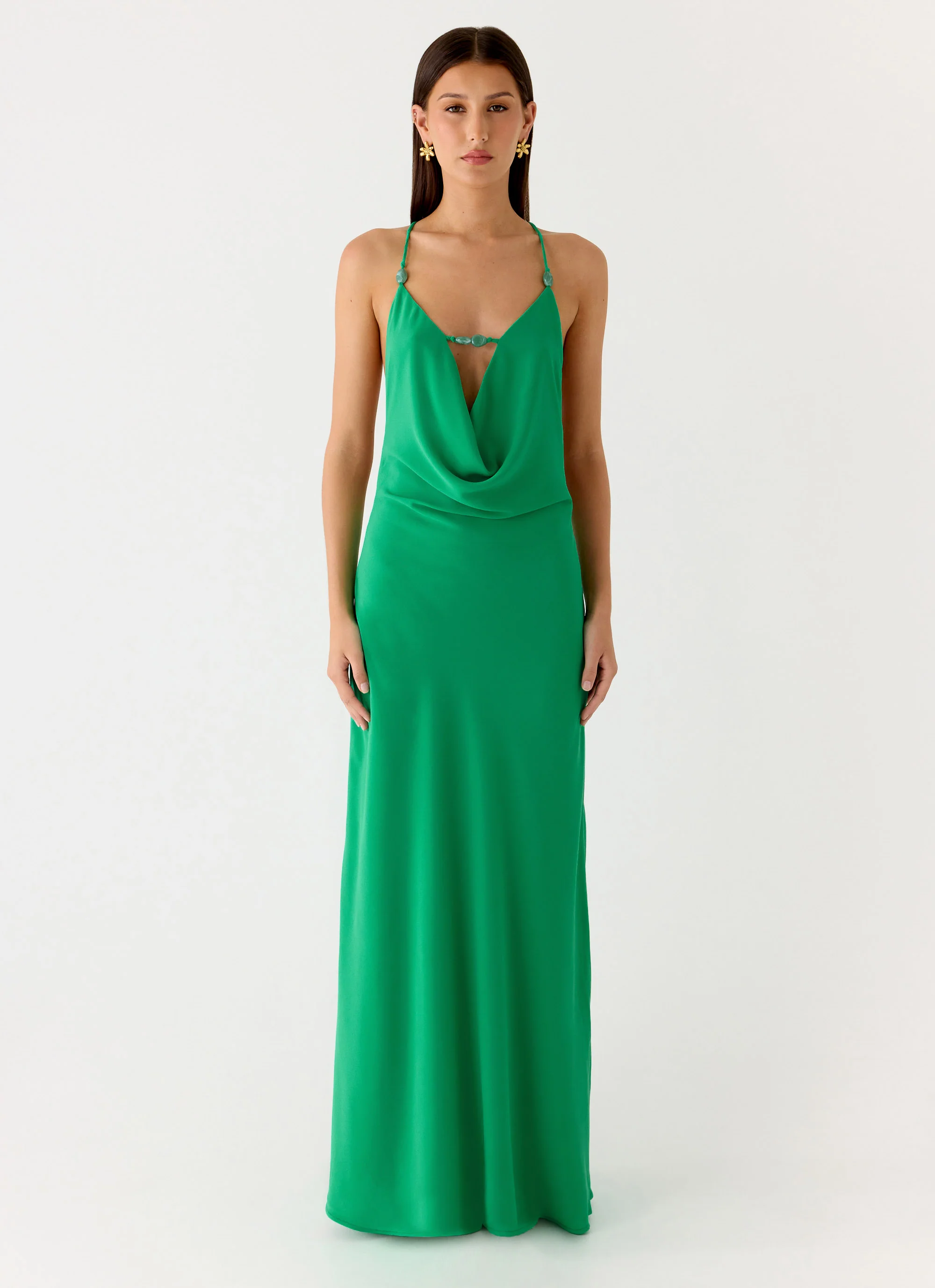 Tropic Muse Beaded Cowl Maxi Dress - Green