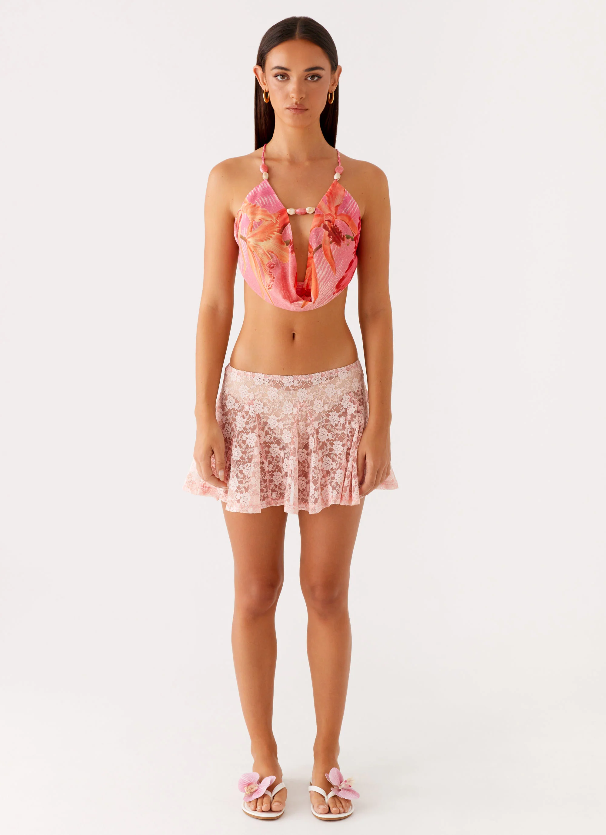 Bobbi Cowl Neck Top - Tropical Pink Print