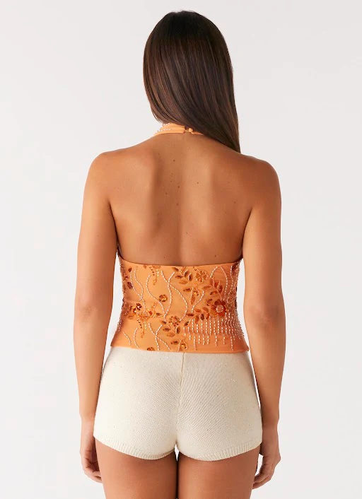 Atlanta Sequin Halter Top - Orange