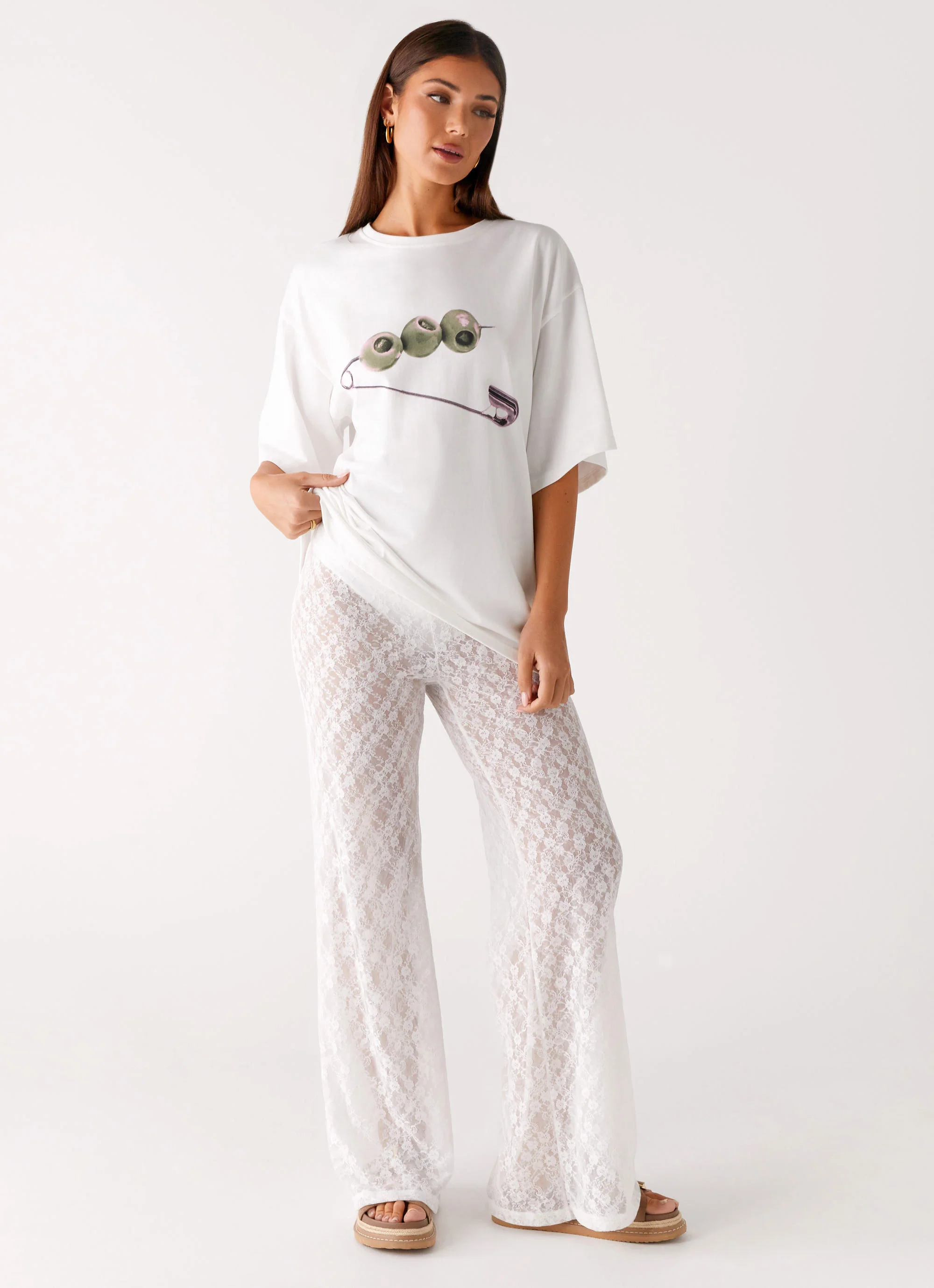 Olive Oversized Tee - White