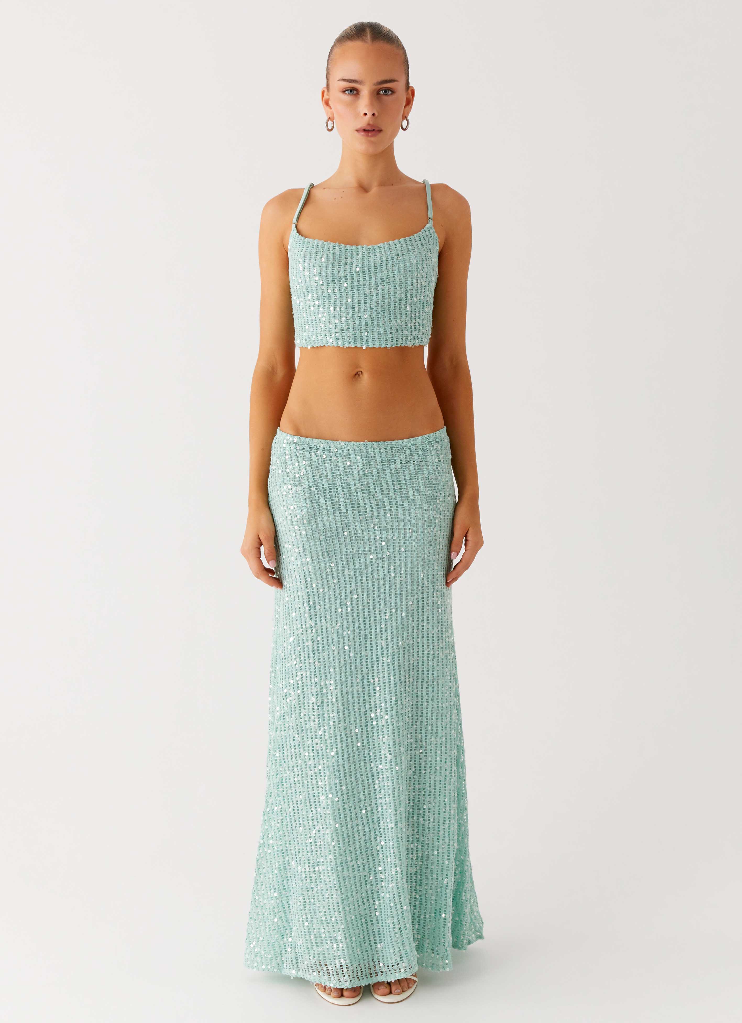 Amoura Sequin Cowl Top - Mint Sage