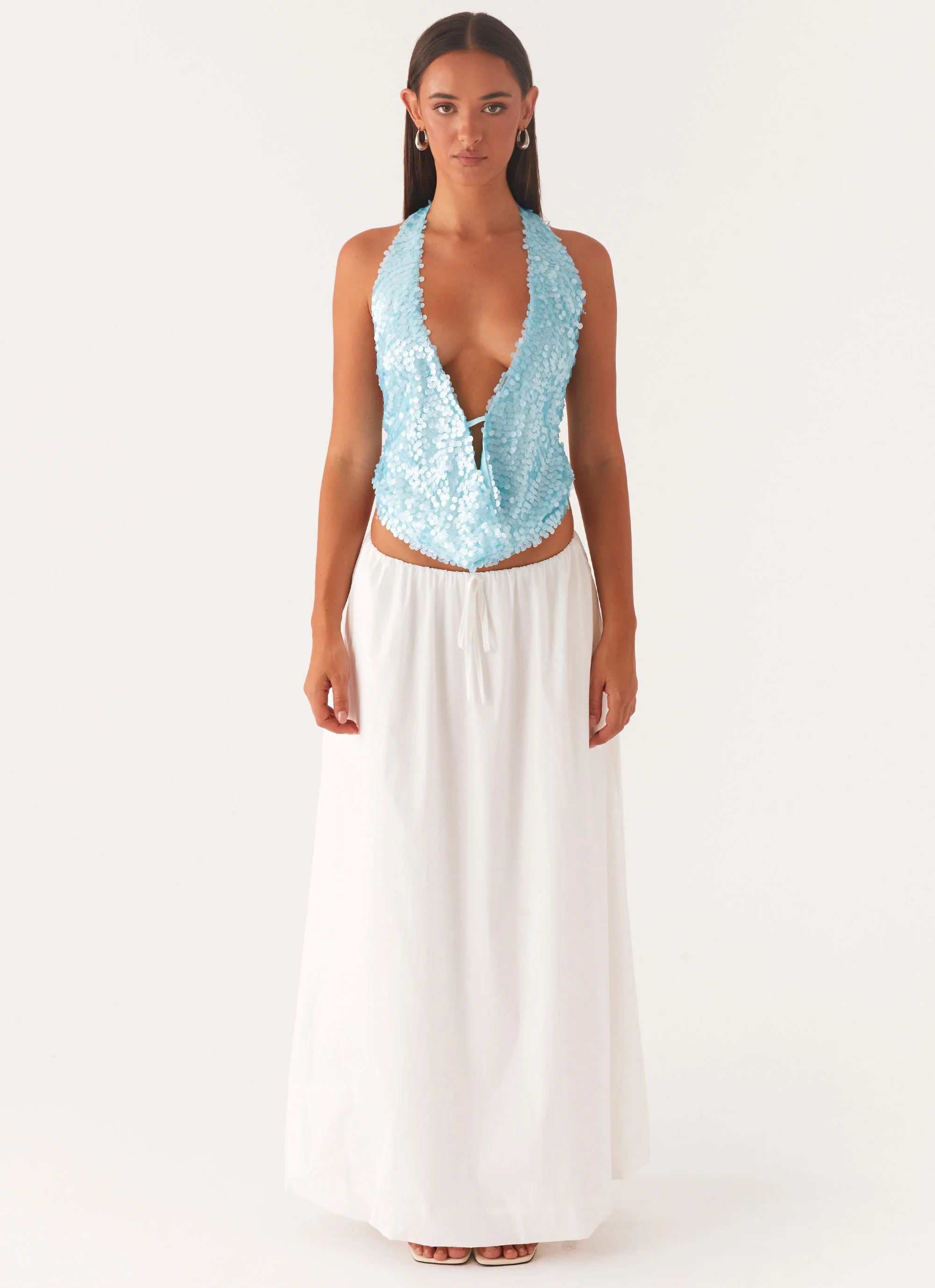 Rio Dreams Cowl Neck Halter Top - Turquoise