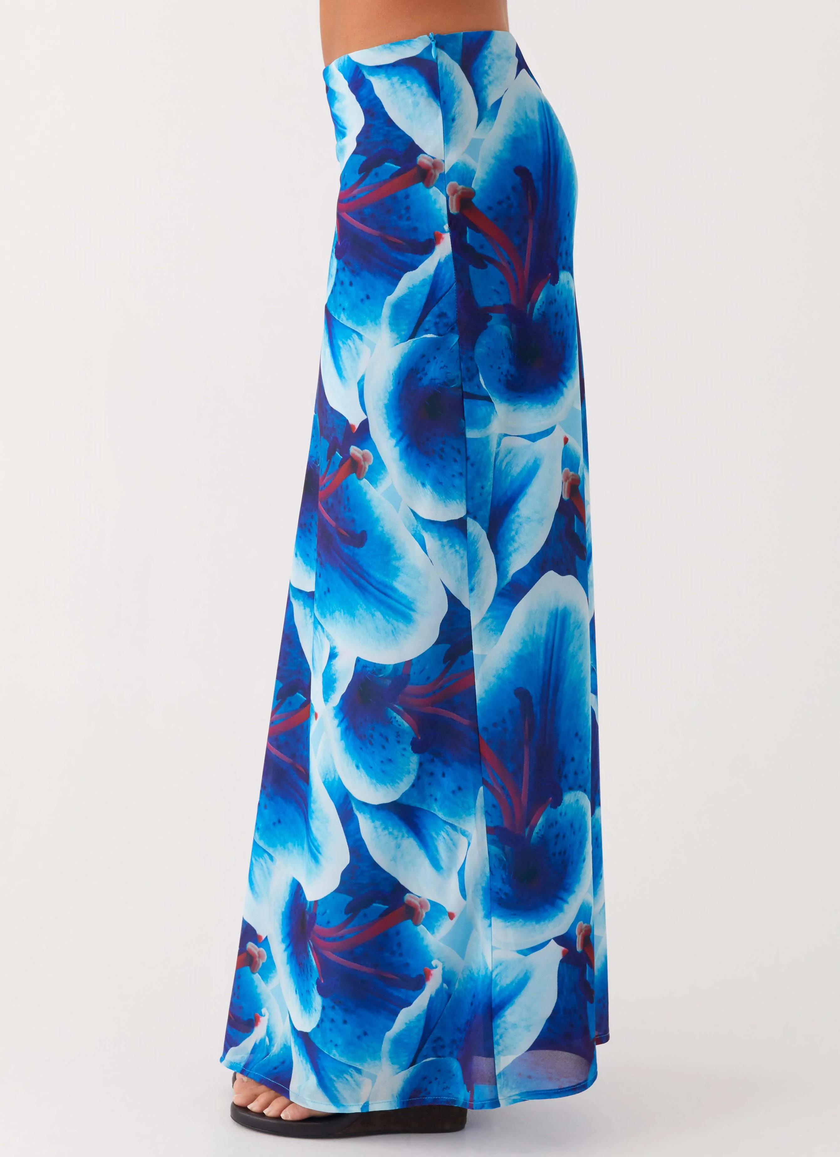 Another Life Chiffon Maxi Skirt - Turquoise Floral