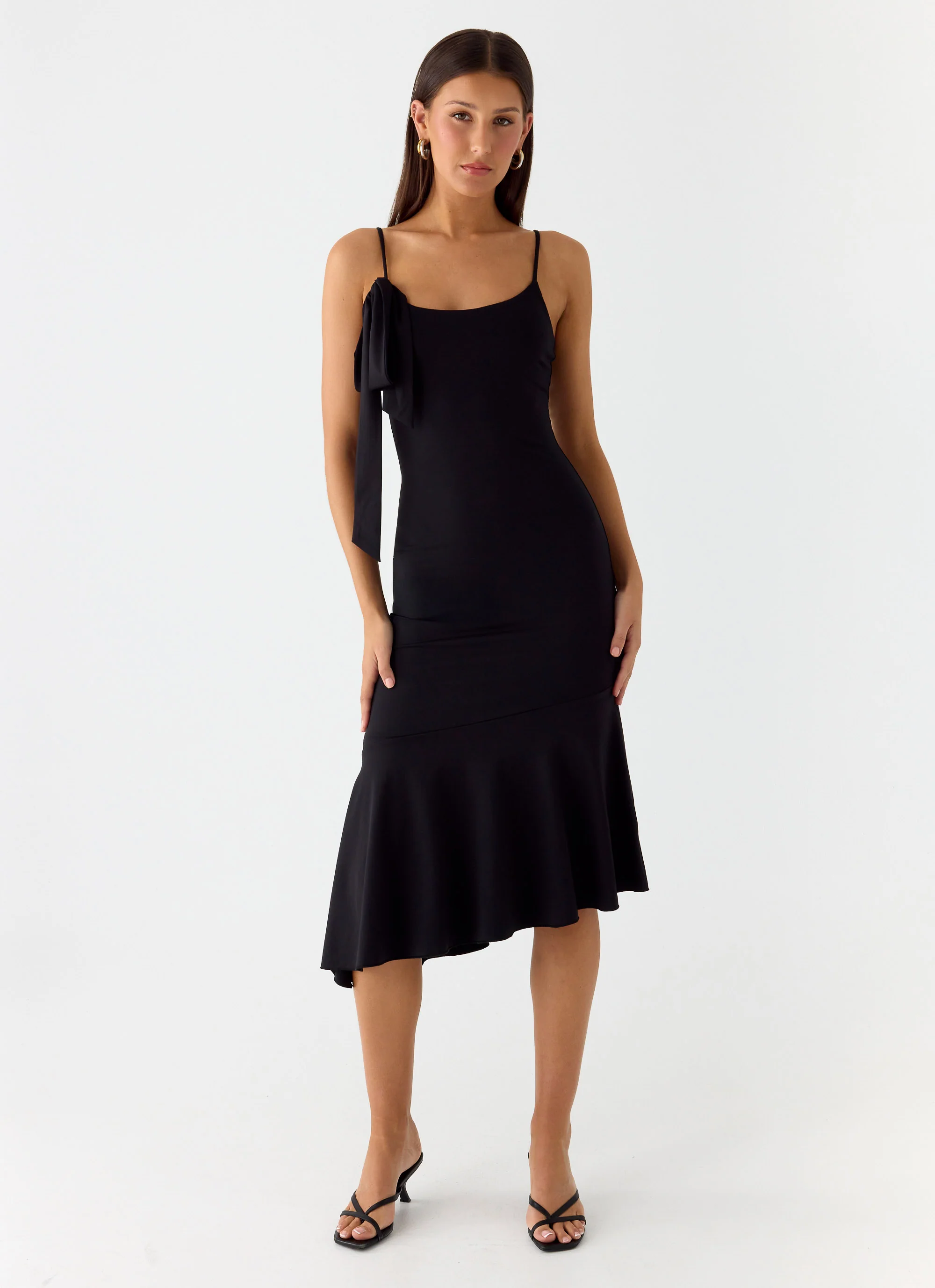 Tranquility Asymmetric Midi Dress - Black