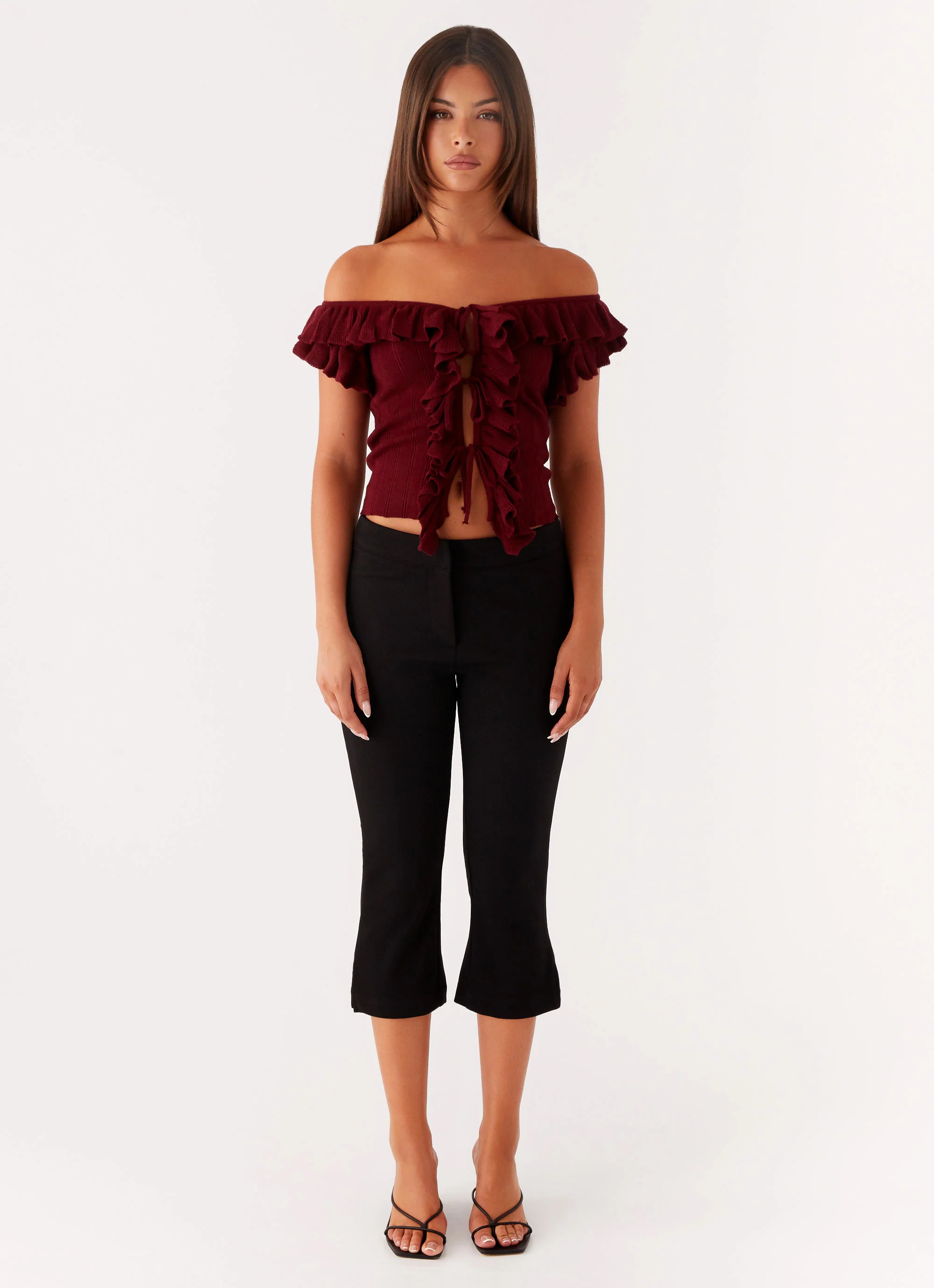 Keeta Frill Top - Burgundy