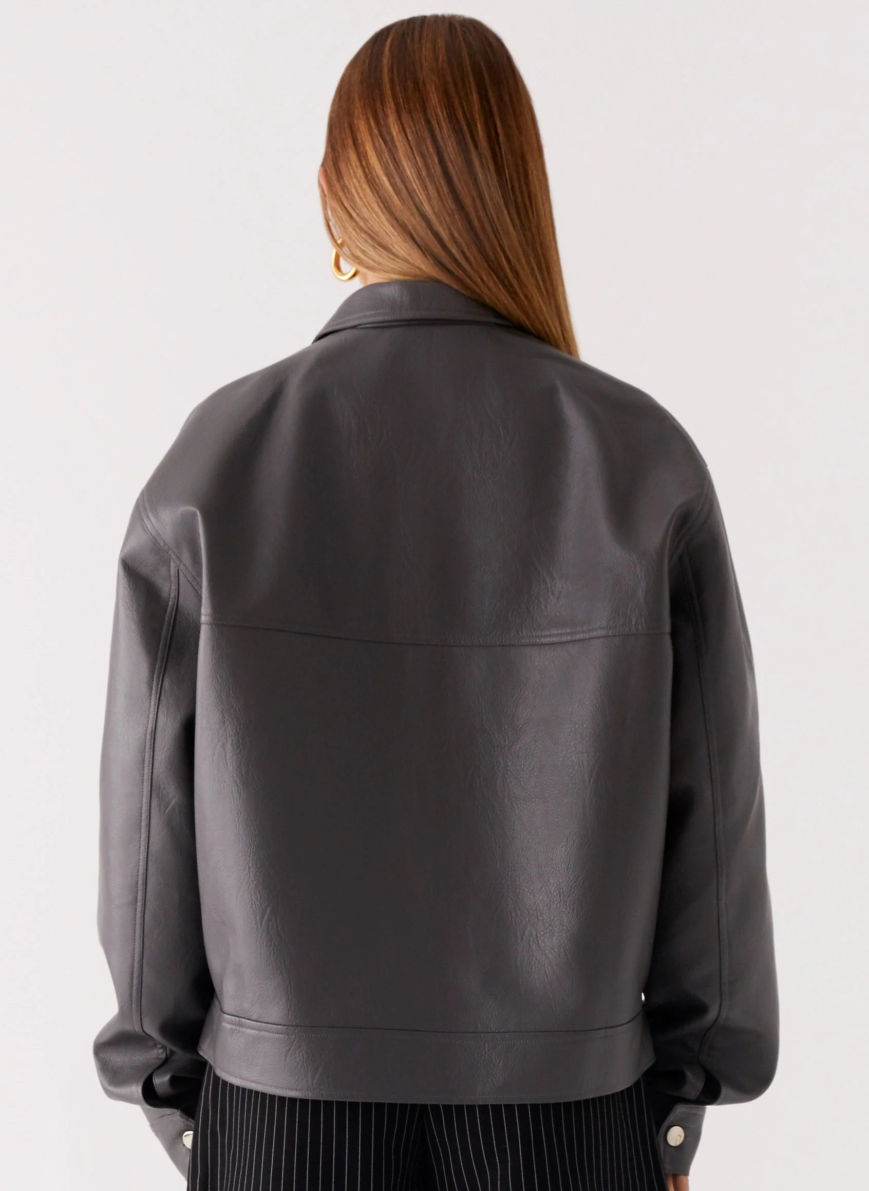 Lula Faux Leather Bomber Jacket - Charcoal