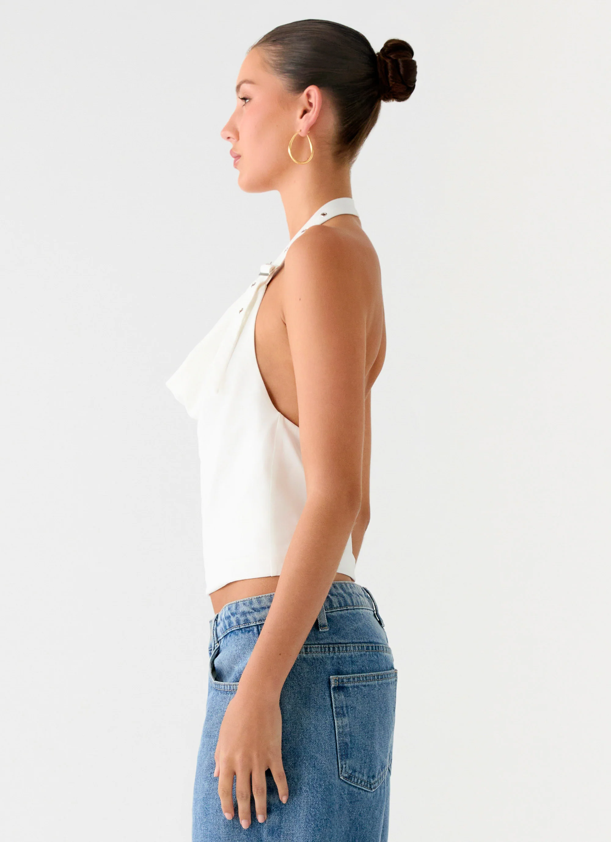 Zaylee Belt Cowl Top - White