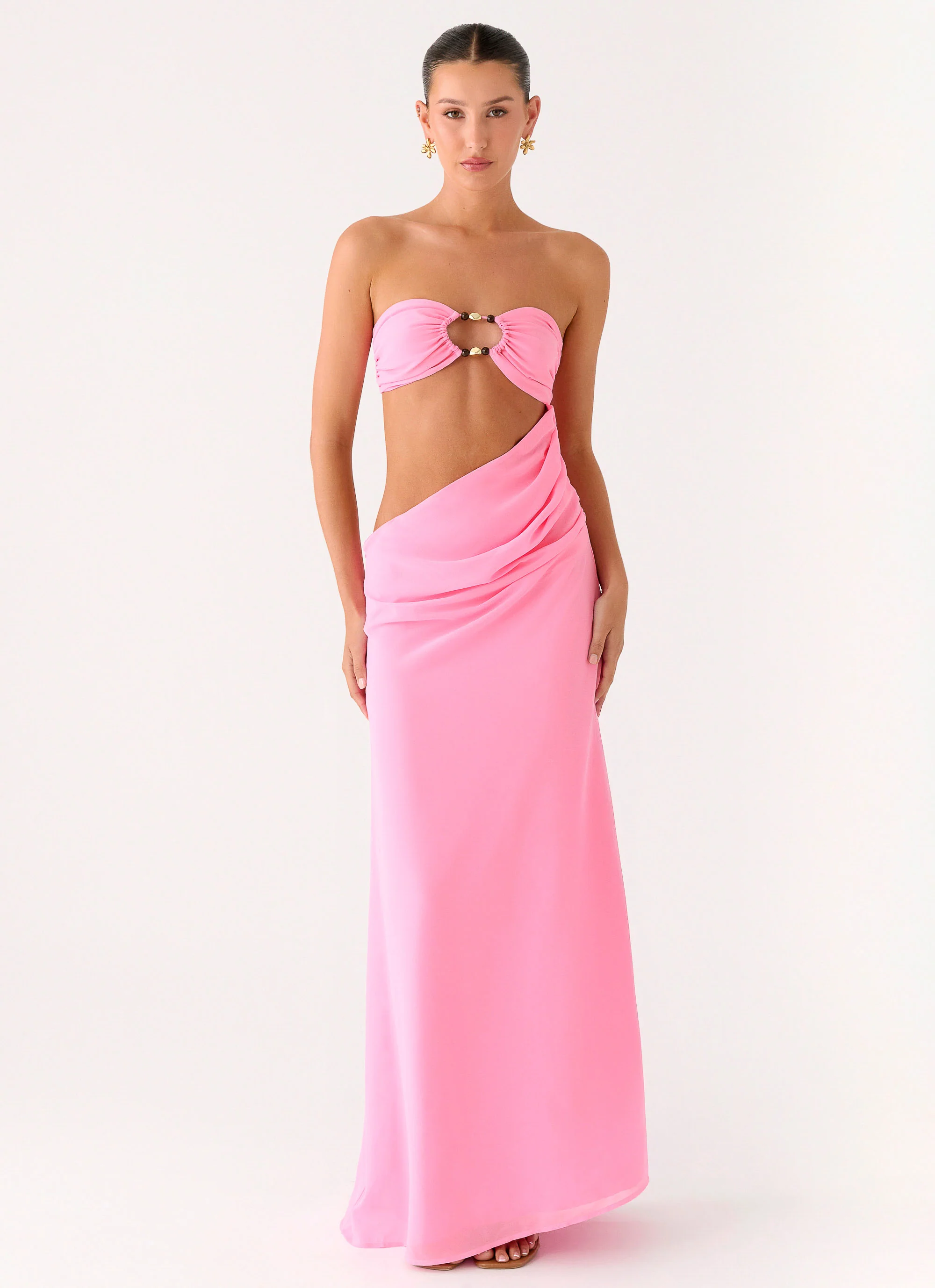 Falling Forever Strapless Beaded Maxi Dress - Pink