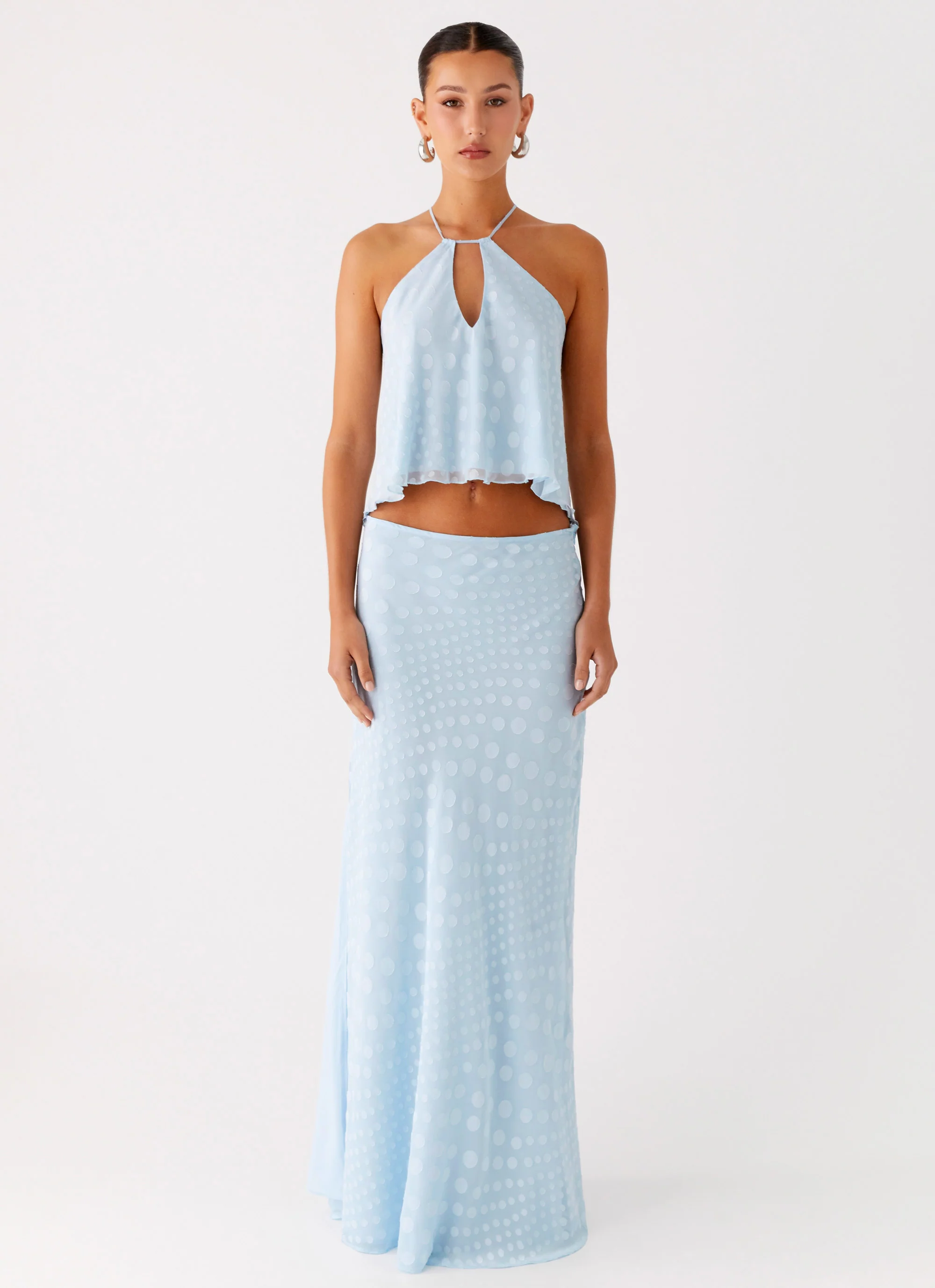Mena Chiffon Spot Maxi Skirt - Blue